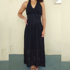 Marineblu black halter long dress with lace